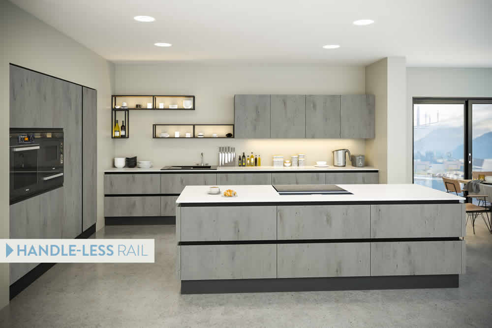 Bella London Concrete Venice Kitchen With Handleless Rail