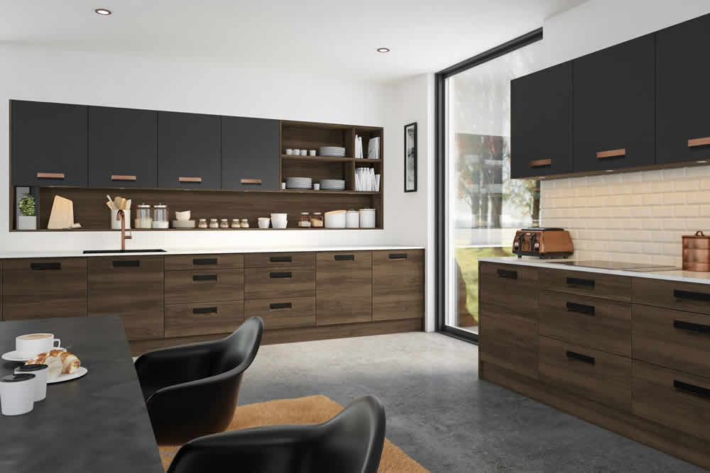 Bella Natural Walnut Matt Graphite Lazio Kitchen