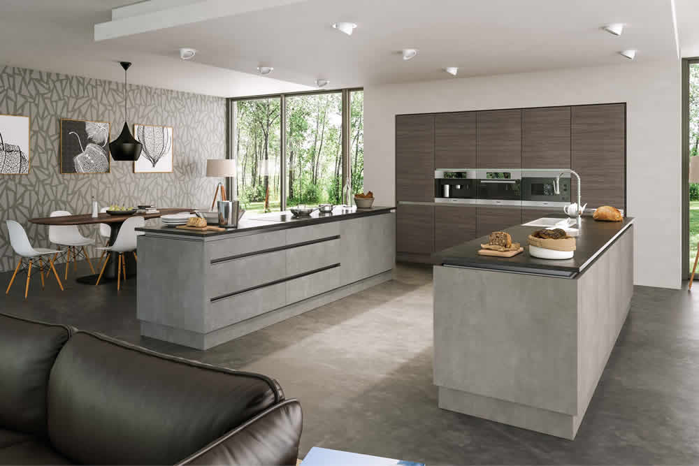 Valore Grey Brown Ontario Walnut Light Concrete Kitchen