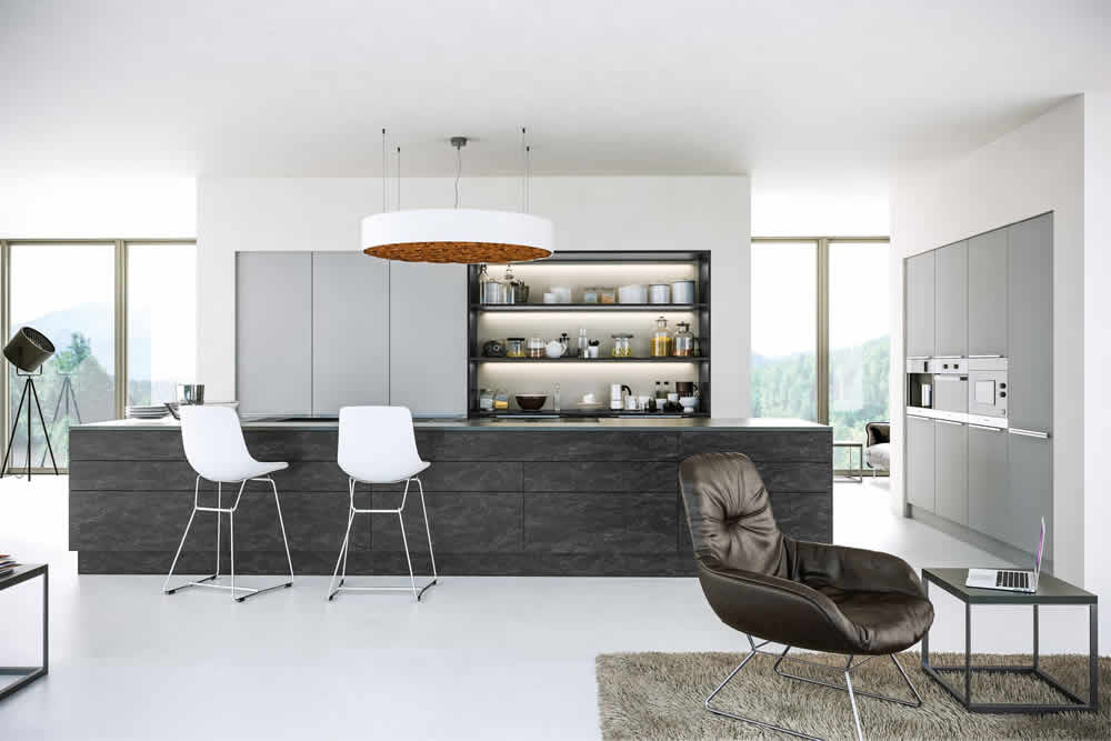 Zurfiz Supermatt Light Grey Evora Stone Graphite Kitchen