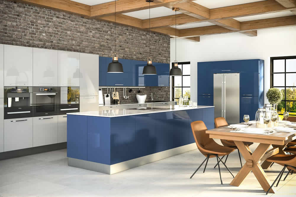 Zurfiz Ultragloss Baltic Blue Ultragloss Light Grey Kitchen